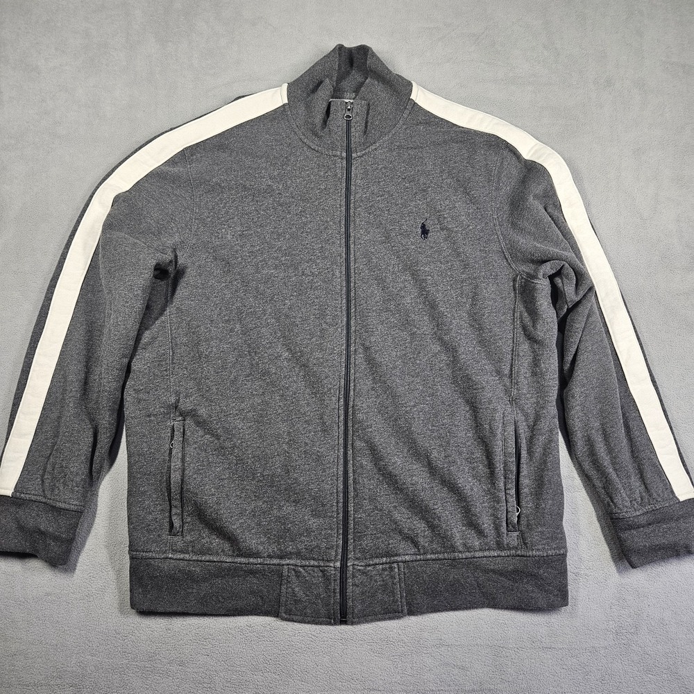 Vintage Polo Ralph Lauren Sweatshirt Mens XL Zip Up Track Jacket Gray Y2K Preppy - Picture 1 of 13